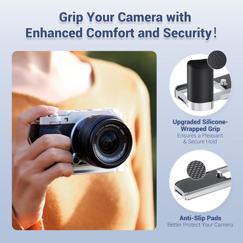 JJC X-M5 XM5 Handgrip, L-Shape Bracket Handle for Fujifilm Fuji X-M5 XM5 Camera, with Built-in Arca Quick Release Plate & Battery Compartment Opening, XM-5 Hand Grip Holder Anti-Slip Microfiber Pad Design - Image 3